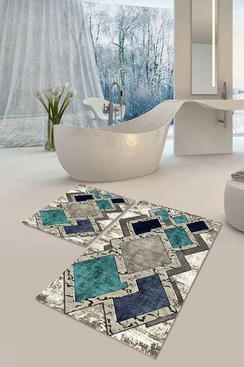 YTR HOME Non-Slip Base Washable Dust Stain Proof Set of 2 Toilet Bowl Bath Mat Set