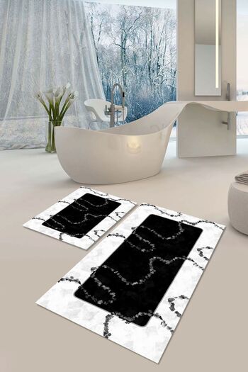 YTR HOME Non-Slip Base Washable Dust Stain Proof Set of 2 Toilet Bowl Bath Mat Set