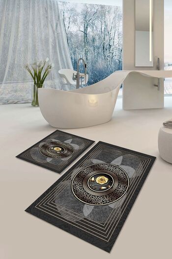 YTR HOME Non-Slip Base Washable Dust Stain Proof Set of 2 Toilet Bowl Bath Mat Set