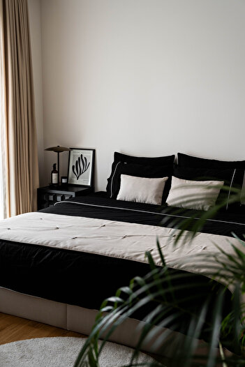 RİTMOHOME 100% Cotton Hotel Series with White Piping - Double Black Duvet Cover Set