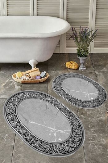 YTR HOME Non-Slip Base Washable Dust and Stain Proof Set of 2 Toilet Bowl Oval Bathroom Mat Set