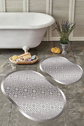 YTR HOME Non-Slip Base Washable Dust and Stain Proof Set of 2 Toilet Bowl Oval Bathroom Mat Set