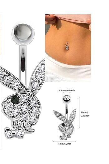 MAZEN Playboy Zirkon Taşlı  Çelik Göbek Piercing Antialerjik