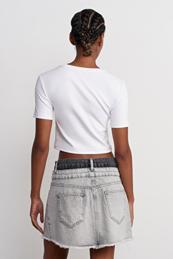 Dilvin 30124 Crop T-shirt-λευκό