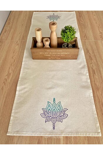 Soft Colours Traditional Wood Printed 100% Cotton Runner - 40X140 cm