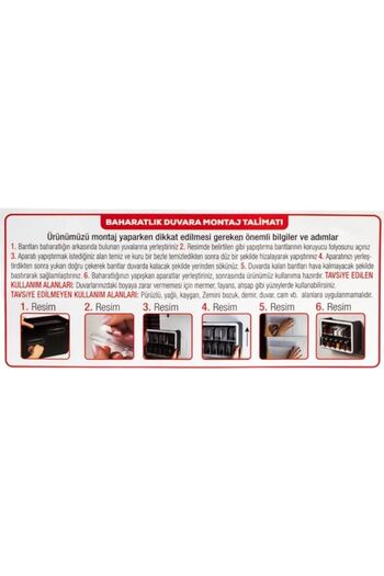 Violet 0440 Standlı 12li Kendinden Yapışkanlı Kaşıklı Kapaklı Baharatlık Takımı - Siyah Beyaz
