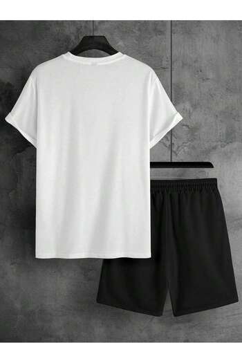 modaberry Paris Dream Maker Printed T-shirt and Shorts Set - White Black, Crew Neck