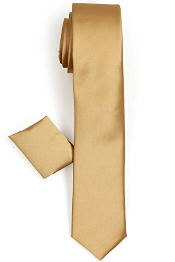 Varetta Men's Caramel Color Slim Fit Necktie with Handkerchief