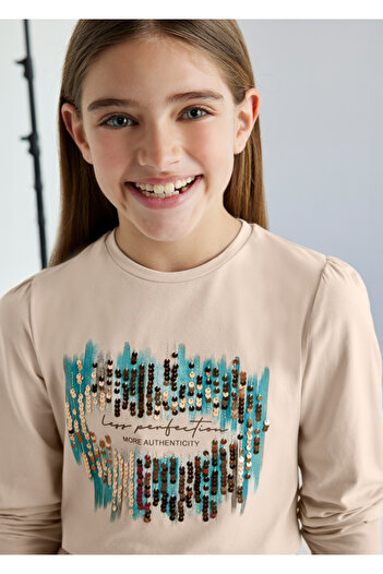 MAYORAL 7003 Model Girl's MinK Sequin Bodysuit