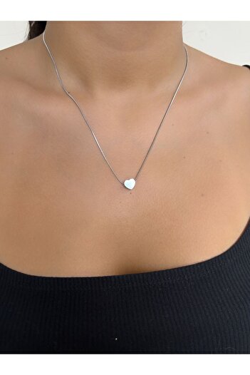 axexuar 316L Heart motif SiLver Gray SteeL neckLace - Thin Chain, GoLd YeLLow CoLor