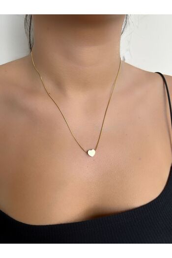 axexuar 316L Heart motif SiLver Gray SteeL neckLace - Thin Chain, GoLd YeLLow CoLor