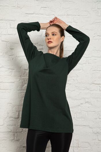 MyBen Women's Navy Blue Long Sleeve Cotton Crew Neck Combed Cotton Tunic-underwear Slm36