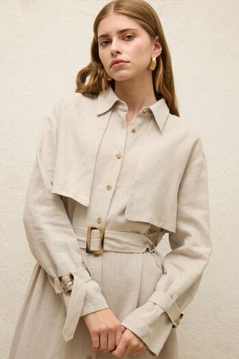 Manuka Stone Colored Linen Trench Style Dress