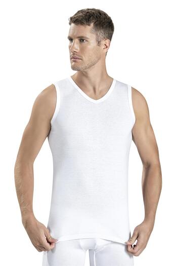 Jiber Men's V-Neck Zero Sleeve Cotton Undershirt Undershirt 123 - 12 Pieces