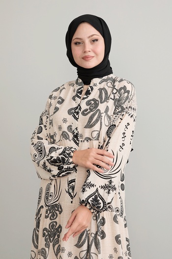 InStyle Black Viscose - Ethnic Patterned Mixed Dress