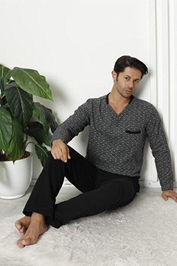 Cicikom men's Winter Gray Cotton Combed Pajama Set