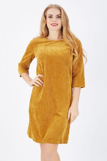 Sense Back 40 Cm Hidden Zippered Three Quarter Sleeve Velvet Dress| Elb32565 Mustard