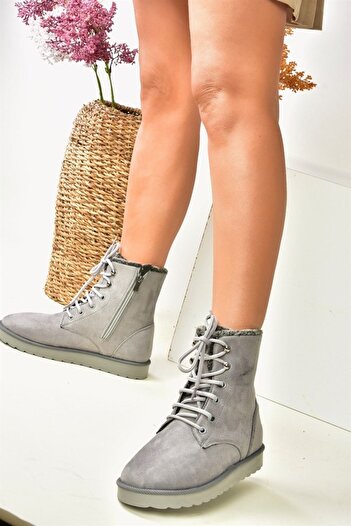 Fox Shoes Szürke velúr női csizma belső szőrmével N404003002