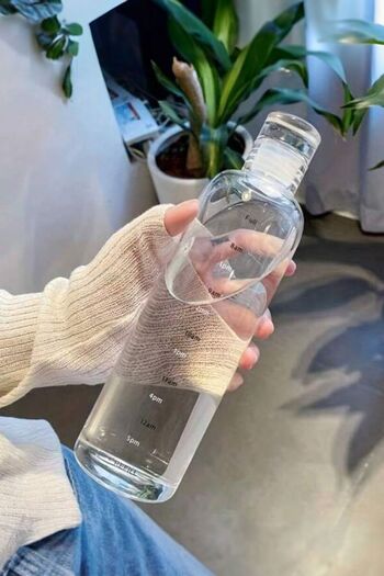Porsima 2407 Borosilicate Glass Water Bottle - Water Bottle with Water Drinking Clock - Head Jug - Transparent