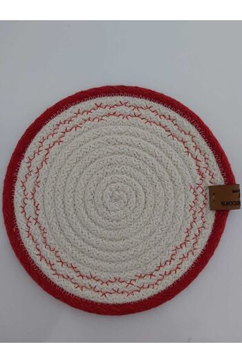 home decors by özlem 6 Pieces Coasters Jute Cotton Straw Presentation Kitchen Tableware Decor Handmade Machine Stitched - 14 Cm