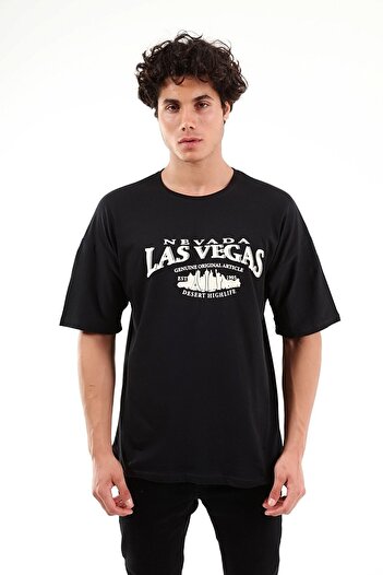 Mad&Calf Μαύρο μπλουζάκι Unisex Oversize Las Vegas