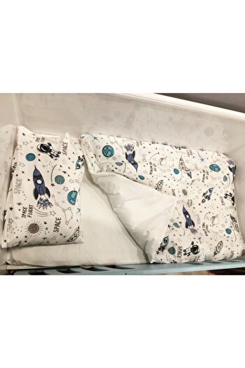 Bebek Özel White Space Patterned 100% Cotton Baby/child Pillow and Sheet Set - 70x110