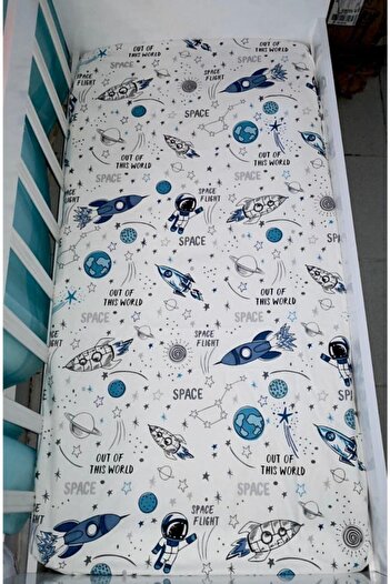 Bebek Özel Cearşaf de pat pentru bebeluşi şi copii 100% bumbac cu model Space - elastic, 100x160
