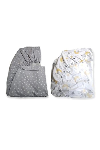 Bebek Özel GraY Star and Yellow Crescent 100% Cotton Children's Sheet - Elastic, 90x190, 2 Pcs