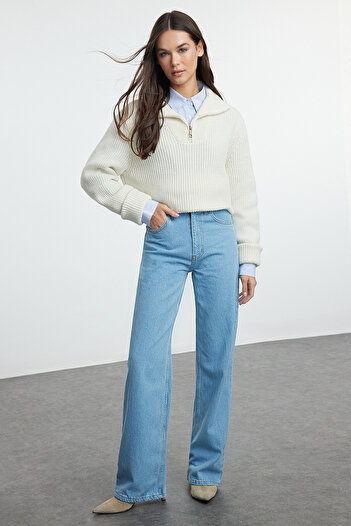 Trendyol Collection Niebieskie jeansy z wysokim stanem i szerokimi nogawkami Twoaw25Je00073