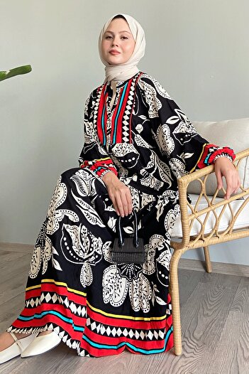 InStyle Casual Viscose Φόρεμα - Πολύχρωμο και Μαύρο