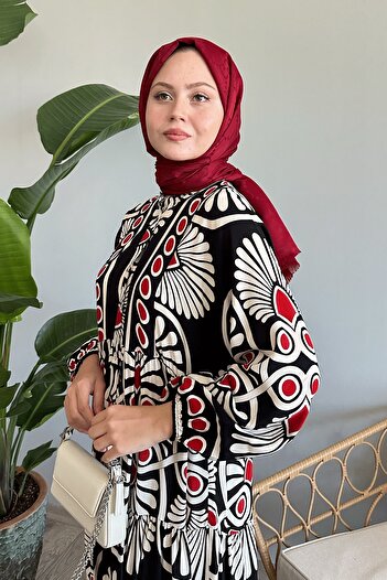 InStyle Puantiyeli Karışık Siyah Viskon Elbise
