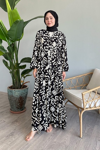InStyle Black Viscose - Shaped Motif Dress
