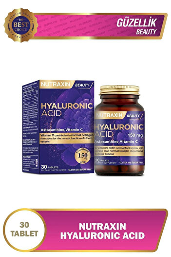 Nutraxin Hyaluronic Acid, Astaxanthin and Vitamin C 4 Tablets - Pack of 30