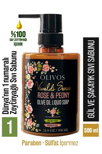 Olivos Vivaldi Series 100% Natural Rose Scented Olive Oil Liquid Hand Soap Moisturizer Herbal 500 ml