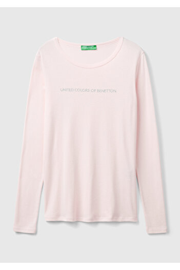 United Colors of Benetton Γυναικείο T-Shirt Dusty Pink Crew Neck Benetton