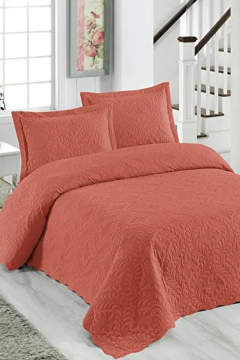 Örtüm Ivy Double Microfiber Quilted Bedspread - Coral