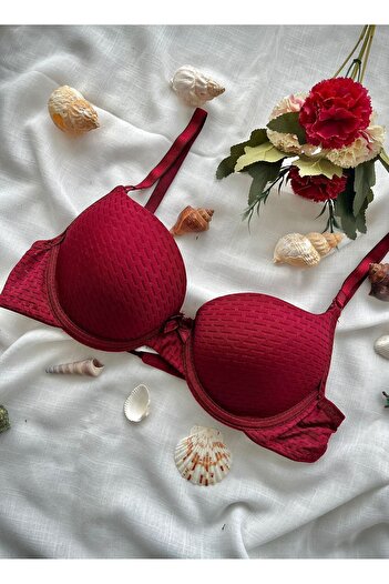 NİVENE Double Support Double Ultra Support Push Up Bra Double Padded Ultra Soft Bra Burgundy
