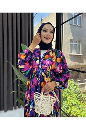 KAYSERİ butiksosyete38 Βαμβακερό Φόρεμα Βισκόζης Hijab - Πολύχρωμο