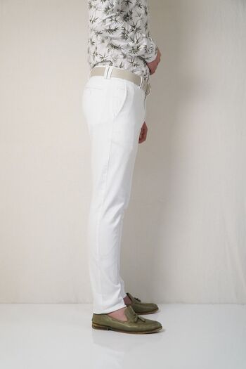 Bomonti White Flexible Yancep Thin Patterned Trousers
