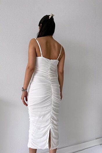 Mine Tan Butik Γυναικείο μίντι φόρεμα από τούλι σε λευκό σχοινί
