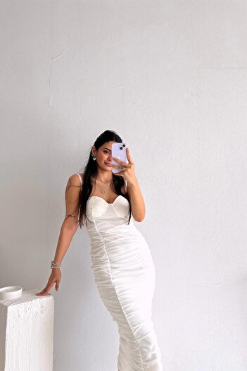 Mine Tan Butik Γυναικείο μίντι φόρεμα από τούλι σε λευκό σχοινί