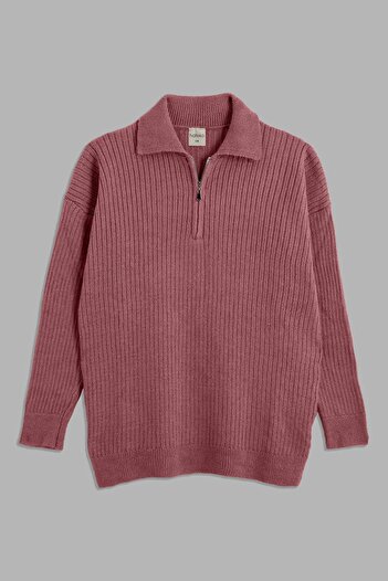 hateko Half-Zip Oversize Polo Neck Sweater
