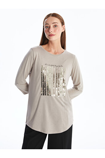 LC Waikiki Long Sleeve Crew Neck Sequined Women's Blouse