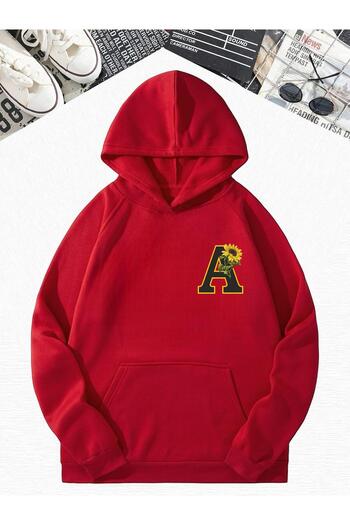 BENROMA Κόκκινο φούτερ με κουκούλα Oversize - Letter A Printed