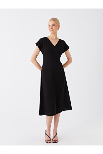 LC Waikiki Women's Dress - V-neck, Solid, Short Sleeve