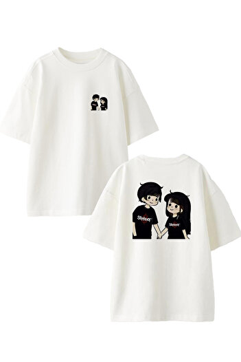 NMG TEKSTİL Λευκό μπλουζάκι Unisex Oversize Cotton Slipknot - Διπλό Μπροστινό Πίσω Εκτύπωση