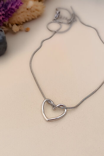 COSİTA minimal DesiGn Heart Twist Steel Necklace - Silver Trend