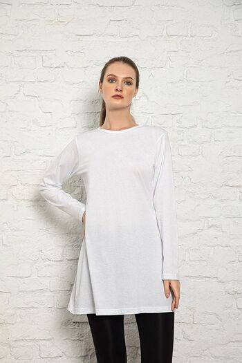MyBen Women's White Colored Long Sleeve Cotton Crew Neck Combed Cotton Tunic-underwear 2022-slm37