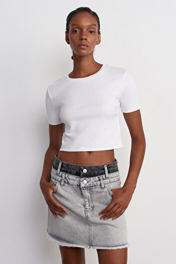 Dilvin 30124 Crop T-shirt-λευκό