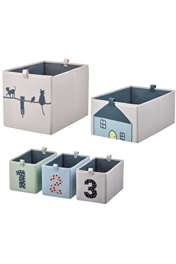 IKEA 5'li Set Çocuk Odası Düzenleme Kutusu İkea Çok Amaçlı Saklama Kutusu Polyester Desenli Kutu